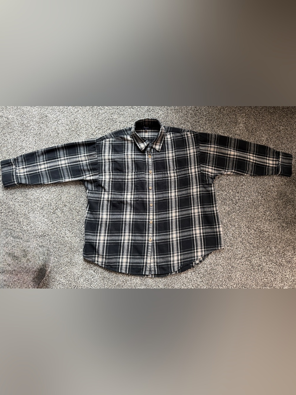 Madewell black and white 3/4 sleeve plaid / flannel button-up shirt in size L - Picture 1 of 2